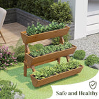 3-Tier Wooden Vertical Raised Garden Bed with Legs, Tiered Planter Box, Vertical Garden Planter,Wood Plant Stand Wood Flower Rack for Patio, Balcony, Freestanding. (Brown-Large)