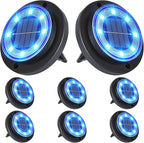 Flacchi Solar Lights Outdoor - Solar Powered Ground Lights Outdoor Solar Disk Light Waterproof Landscape Light for Patio Yard Pathway Walkway Driveway (Blue, 8 Pack)