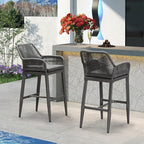 PURPLE LEAF Outdoor 29" Bar Stools Set of 2, Boho Patio Bar Height Chair with Cushion and Back for Outdoor and Indoor, Garden, Patio, Grey