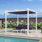 PURPLE LEAF 10' x 10' Outdoor Aluminum Pergola White Heavy-Duty Retractable Patio Metal Pergola with Double Sun Shade Canopy for Backyard Gardens Deck, Navy Blue
