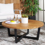 SAFAVIEH Outdoor Collection Leo Natural/Black 4-Leg Round Coffee Table, Ideal for Deck, Patio, Backyard, Sunroom