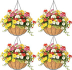 4 Pack 12 Inch Hanging Baskets for Plants Outdoor Metal Hanging Planter Hanging Flower Baskets with Coco Fiber Liners Chain Round Wire Plant Holder Hangings Flower Pots(Watermelon)