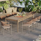 8 Pcs Stackable Patio Dining Chairs, Aluminum Rattan Outdoor Dining Chair with Arms, Woven Rope Garden Armchair Metal No Assembly for Bistro Balcony Porch Deck Yard Cafe Restaurant, Light Brown