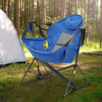 Ainfox Hammock Camping Chair, Foldable Portable Rocking Chairs for Adults Outside Swinging Camp with Cup Holder Pillow for Outdoor Patio Poolside (Blue)