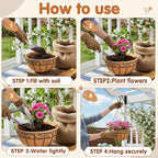 10 inch Metal Hanging Baskets For Plants Outdoor 4 Pack Round Metal Wire Hanging Basket Planter with Coco Fiber Liners Chain Round Wire Plant Holder for Garden, Patio, Deck, Porch Plants Flower Potsss