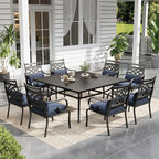 Sophia and William Outdoor Patio Dining Set for 8, Outdoor Table and Chairs, Removable Seat Cushions, Black 37" Patio Dining Table,Blue