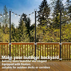10Ft String Light Poles 4 Pack,Light Poles for Outside Lights,Outdoor with Fence Brackets Hanging Lights,Metal Stand Deck Patio Backyard