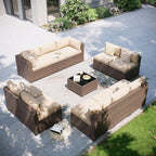 Aoxun Patio Furniture Set, 11 Piece Outdoor Sectional Sofas with Waterprool Cover, 10 Seats Wicker Rattan Outdoor Furniture Patio Conversation Set for Backyard, Garden (Brown Rattan Begin Cushions)