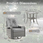 2-Seat Modern Patio Furniture Set with Swivel Rocking Chairs, Thick 4″ Cushions, Dual-Strand Wicker Rattan, Rust-Resistant Steel Frame – Outdoor Conversation & Modular Sectional,Gray