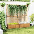 Outsunny Wood Planter with Trellis, Raised Garden Bed for Climbing Plants with Drainage Holes and Roof, 35.5 x 17.75 x 72 Inch, Pack of 2, Yellow