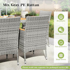 Tangkula 9 Pieces Patio PE Wicker Dining Set, Outdoor Acacia Wood Table and Chairs for 8 with Cushions and 2" Umbrella Hole, Outdoor Dining Furniture Set for Deck, Garden and Yard (Mix Grey+White)
