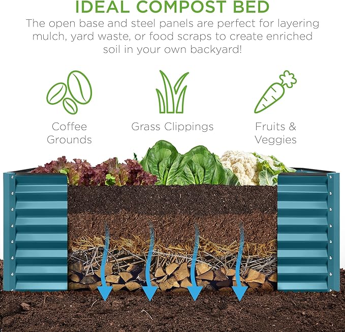 Best Choice Products 6x3x2ft Outdoor Metal Raised Garden Bed, Deep Root Box Planter for Vegetables, Flowers, Herbs, 269 Gallon Capacity, 100% Non Toxic Materials - Peacock Blue