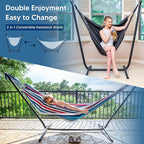 SUNCREAT 2-in-1 Convertible Portable Double Hammock with Stand Included, Outdoor Hammock and Stand, Patented, Sea Blue