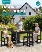 SERWALL 8-Piece Counter Height DiningTable Sets with Storage and Wine Rack, HDPE 2 Rectangular Bar Table with Bar Stools Set of 6 for Garden, Backyard, Kitchen, Black