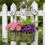 Rustic Metal Wall Planter Vintage Wall Mounted Flower Pot Farmhouse Distressed Wall Hanging Plant Basket with Floral & Butterfly Decor for Indoor Outdoor Garden Home Yard (Green#2)