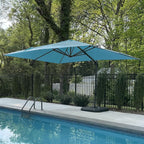 PURPLE LEAF 8' X 8' Patio Umbrella for Pool 7' High Offset Outdoor Cantilever Umbrella Swimming Pool Umbrella with 360°Rotation for Poolside Turquoise Blue