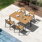 Outdoor Patio Dining Sets, Aluminum 5 Piece HDPS Outdoor Dining Table Set with Umbrella Hole, Modern Patio Furniture Set, Patio Dining Table and 4 Chairs (Gray & Teak)