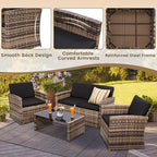 4-Piece Patio Furniture Set, Wicker Outdoor Rattan Sectional Sofa with Cushions and Glass Table, All-Weather Outdoor Conversation Set, Ideal for Garden, Porch, Backyard, Black