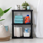 IRIS USA 3-Shelf Light Duty Plastic Storage Shelves, 150lb Capacity, 33" H x 24" W x 12" D, Medium Modular Shelving Unit Storage Organizer for Bathroom, Laundry, Garage & Home, Storage Rack - Black