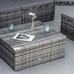 Outsunny 4-Piece Outdoor Rattan Furniture Set, Round Convertible Patio Daybed or Sunbed, Sectional Sofa with Canopy, Pillows, Cushions, Footrest, Table, PE Plastic Wicker, Gray