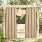 NICETOWN Weighted Outdoor Curtains for Patio Waterproof 84 inches Long 2 Panels, Windproof Drapes Top & Bottom Grommets, Thermal Insulated Blinds Keep Privacy for Yard/Porch, Biscotti Beige, 52" Wide