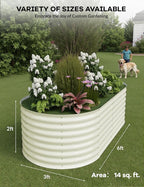 GarveeLife 6x3x2 ft Galvanized Raised Garden Bed - 24“ Tall Metal Planter Box for Vegetables, Flowers, Herbs, Rust-Resistant Outdoor Garden Box, Easy Assembly Raised Beds for Gardening, Beige