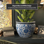 Red Lantern Large 18" Porcelain Fishbowl Blue & White Floral Planter or Cachepot for Indoor/Outdoor Use in Garden Entryway Living Room Boho Eclectic Modern Contemporary Classic Traditional Style Decor
