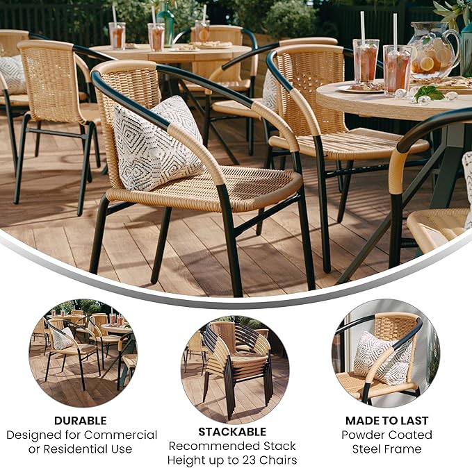 Lila 2 Pack Beige Rattan Indoor-Outdoor Restaurant Stack Chair