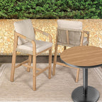 JONATHAN Y BSL1200A-SET2 Porto Modern Coastal Tub Roped Acacia Wood Outdoor Bar Stool with Cushions and Armrests Modern, Coastal, Contemporary, Rustic, Garden Room, Patio, Beige/Light Teak (Set of 2)
