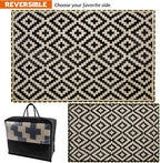 SAND MINE Reversible Mats with Led Strip Lights, Plastic Straw Rug, Modern Area Rug, Large Floor Mat for Outdoors, Patio, Backyard, Deck, Picnic, Camping, Black & Beige, 5' x 8'