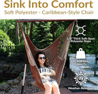 Sunnydaze Outdoor Hammock Chair Swing - Hanging Hammock Swing - Hanging Reading Chair - Soft-Spun Polyester Rope - Caribbean XL - Mocha