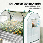 Outsunny Galvanised Raised Garden Bed with Greenhouse Cover, Metal Elevated Garden Bed with Legs, Bed Liner and Bottom Shelf, Outdoor Raised Planter Box for Vegetables, Herbs, Flowers, Silver