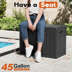 Outdoor Storage Box, Resin Deck Boxes Indoor and outdoor, Waterproof Storage Box Lockable Lid (Black, 45 Gallon)