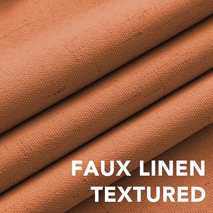 H.VERSAILTEX Linen Blackout Curtains Durable Thick Textured Linen Look 100% Blackout Patio Door Curtain Anti Rust Grommet Extra Wide Sliding Door Curtain Panel, Orange, W100 x L96 inch