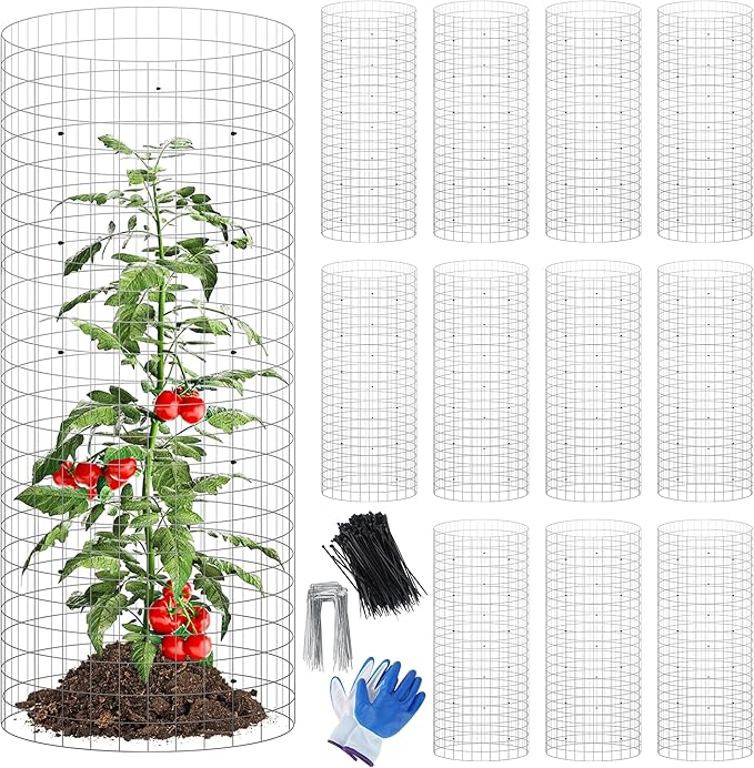 Plant Protector Cages 12 Pack, Galvanized Steel, 12 x 24 in with Stakes