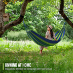 Sorbus Brazilian Double Hammock - Extra-Long 2 Person Portable Hammock Bed for Indoor or Outdoor Spaces - Hanging Rope, Carrying Pouch Included (Blue/Green Stripes)
