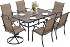 NUU GARDEN 7 Pieces Outdoor Dining Sets, Textilene Swivel Patio Table and Chairs All-Weather Outdoor Furniture Set for Lawn, Backyard, Balcony, Black and Brown