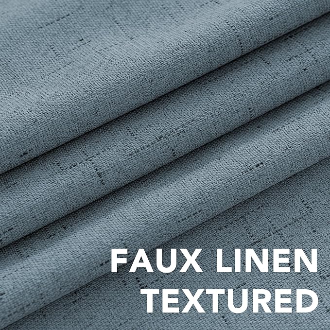H.VERSAILTEX Primitive Linen Curtains 100% Blackout Curtain Drapes Burlap Curtains with White Thermal Insulated Liner, Grommet Top Drapes Living Room/Bedroom (2 Panels, 42 x 63 Inch, Stone Blue)