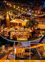 Brightown 38FT Solar String Lights Outdoor with Remote and 16 LED Shatterproof Bulbs, Dimmable & Timable, 3 Light Modes, Solar Patio String Lights Outdoor for Cafe, Garden, Deck, Outside Wedding