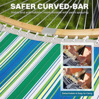 SUPERJARE Curved-Bar Hammock with Stand, 2 Person Heavy Duty Hammock Frame, Detachable Pillow & Portable Carrying Bag, Perfect for Outdoor & Indoor, Green Bold Stripe