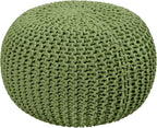 COTTON CRAFT Round Dori Pouf - Cotton Braid Cord Cable Knitted Ottoman - Foot Stool - Footrest - Floor Pouf - Accent Furniture - Woven Ottoman - Bean Bag - Living Room Dorm - 20 Dia x 14 High - Sage