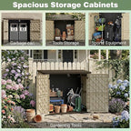LHBcraft Waterproof Outdoor Storage Box 36 Cu Ft with Lockable Doors, Portable Horizontal Resin Storage Shed, Easy to Assemble, Outdoor Storage Cabinet for Backyards, Brown-Beige
