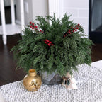 Cedar Stems Artificial Norfolk Pine Branches for Christmas Decor, 12 PCS Fake Pine Stems with 3 PCS Red Berries Branches Realistic Fake Plants Faux Greenery for Vases DIY Garland Xmas Table Indoor