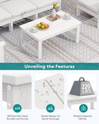 SERWALL HDPE Patio Coffee Table, Rectangle Outdoor Coffee Table, All-Weather Coffee Side Table for Balcony, Poolside, Deck, Garden, White