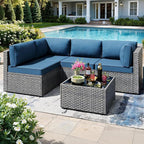 SUNLEI 5pcs Patio Furniture Sets Conversation Set, Low Back All-Weather Rattan Sectional Sofa with Tea Table&Washable Couch Cushions, Outdoor Furniture Set (Silver Rattan)
