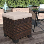 Outsunny 2 Pieces Outdoor Patio Ottomans, All Weather Wicker Outdoor Footstools with Removable Cushions, 3-in-1 PE Rattan Ottoman Seat, Footrest and Side Table for Backyard, Poolside, Cream White