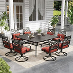 Sophia and William Swivel Outdoor Patio Dining Set for 8, Outdoor Table and Chairs, Removable Seat Cushions, Black 37" Patio Dining Table,Red
