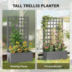 Outsunny Galvanized Raised Garden Bed with Trellis, Metal Planter Box with Drainage Holes, Outdoor Privacy Screen for Climbing Plants, Vegetable, Vines, 24" x 9" x 44.5", Gray