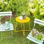 danpinera Outdoor Side Tables with Flower Cut Outs, Weather Resistant Steel Patio Side Table, Small Round Outdoor End Table Metal Side Table for Patio Yard Balcony Garden Yellow