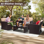 4-Piece Patio Furniture Set, Wicker Outdoor Rattan Sectional Sofa with Cushions and Glass Table, All-Weather Outdoor Conversation Set, Ideal for Garden, Porch, Backyard, Beige